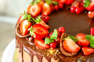 cake with strawberries and mint