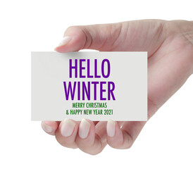 Hand showing Hello winter.