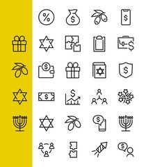 Set of business vector line icons. It contains user symbols, dollar pictograms, gears, briefcase, puzzles, envelope, percentage, messages, schedule, and more. Editable Bar 480x480 pixels.