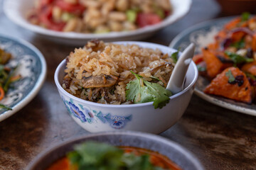 
sautéed rice with vegetables and nuts