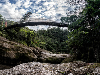 bridge at Mandiyaco canyon in the jungle colombian