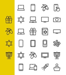 SMART devices and gadgets linear icons set, vector, contains icons computer, camera, laptop, phone, web devices, electronic appliances, and much more. Editable stroke