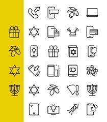 GADGET Set of vector icons of smart devices such as laptop, tablet, protection program, phone, digital network, thin line vector gadget icons, editable stroke