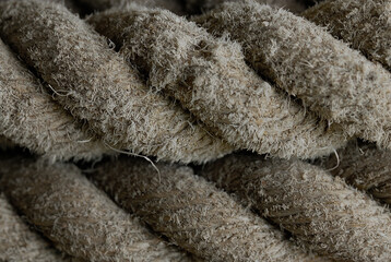 Thick and rough fish trawler ropes used for anchoring