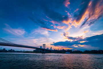 Blue hour sunset view of the Manhattan New York City skyline