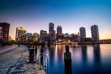 Beautiful Boston skyline during sunrise