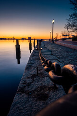 Beautiful sunset by the harbour in Boston waterfront