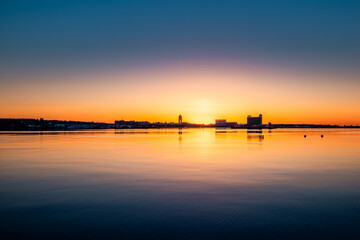 Sunrise by the harbour in Boston waterfront