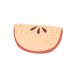 Red a slice of apple isolated on white background. Apple hand drawn in doodle style.