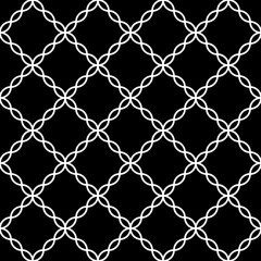 Fototapeta premium Seamless surface pattern design with white grid on black background. Ethnic embroidery. Patchwork wallpaper. Quilted motif. Digital paper with retro ornament for textile print, page fill. Vector art.