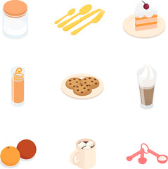 Food and drink set. Isometric vector illustration in flat design.