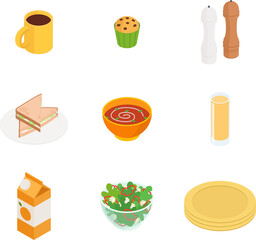 Lunch set. Isometric vector illustration in flat design.