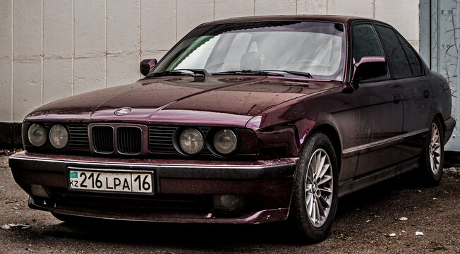 Kazakhstan, Ust-Kamenogorsk, november 2, 2016: BMW E34 5-series. Old german car