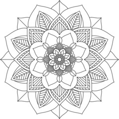 Easy Mandala coloring book simple and basic for beginners, seniors and children. Set of Mehndi flower pattern for Henna drawing and tattoo. Decoration in ethnic oriental, Indian style.