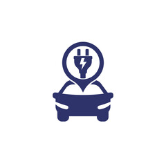 electric car and plug icon on white