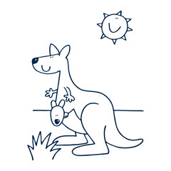 Vector illustration of a cartoon kangaroo with her little cute baby kangaroo