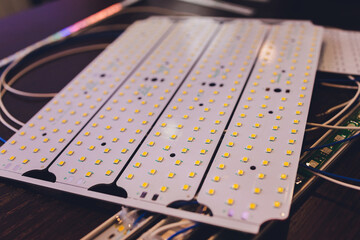 Close up of Led stripe light coated with silicone.