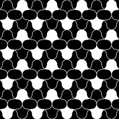 Black figures tessellation on white background. Image with floral shapes. Ethnic mosaic tiles motif. Ancient seamless surface pattern design with interlocking oriental ornament. Window tracery art.