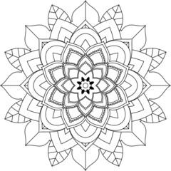 Obraz premium Easy Mandala coloring book simple and basic for beginners, seniors and children. Set of Mehndi flower pattern for Henna drawing and tattoo. Decoration in ethnic oriental, Indian style.