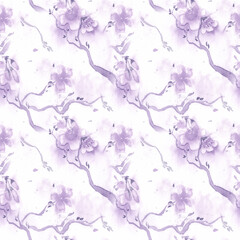 Watercolor Cherry Blossom Tree. Seamless Rose 