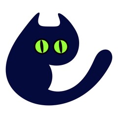 Cute cartoon black cat isolated on white background. Vector.