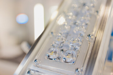 Close up of Led stripe light coated with silicone.