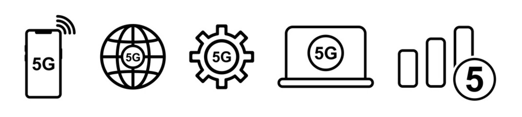Set of different 5G technology icons set signal, network icons