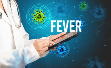 doctor prescribes a prescription with FEVER inscription, pandemic concept