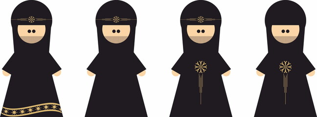 silhouette of a muslim woman in a black national dress,