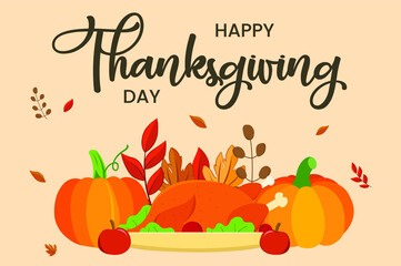 happy thanksgiving background with pumpkin vector illustration