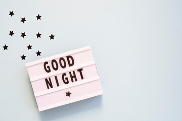 Lightbox with words Good Night on blue background