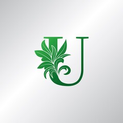 Letter U Monogram Nature Green Leaves Logo Icon Vector Design
