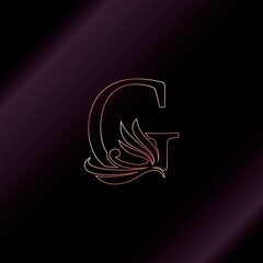 Gold Rose Outline Letter G Luxury Decorative Initial Logo Icon, Elegance Swirl Ornate Design