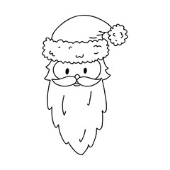 Obraz premium Head of Santa Claus in a hat and a beard in Doodle style. sketch is hand-drawn and isolated on white. Element of new year and Christmas design. Outline drawing.Black-white vector illustration.