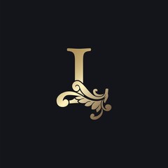 Classy Gold Letter L Luxury Decorative Initial Logo Icon, Elegance Swirl Ornate Deco Vintage Design