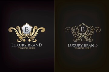 Golden Emblem Letter B Luxury Decoration Initial Logo Icon, Elegance Ornate Emblem Deco Design