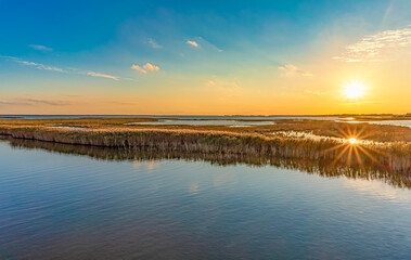 Blick auf das Naturparadies Prerowstrom / Bodstedter Bodden zum Sonnenuntergang