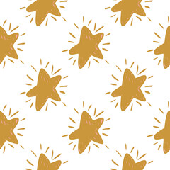 Isolated star silhouettes seamless pattern. Ocher geometric forms on white background.