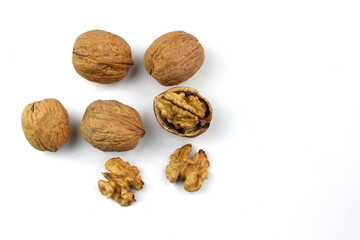 Walnuts isolated on white background. Healthy eating.