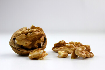 Walnuts isolated on white background. Healthy eating.
