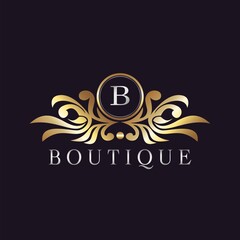Letter B Logo Gold Luxury Boutique Badge Decorative Ornate Elegance Ornament Design