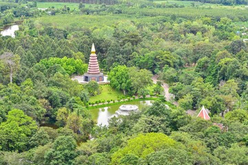 Fototapeta premium View of Marble Pagoda from Phu Tok Noi Mountain at Wat Phu Tok
