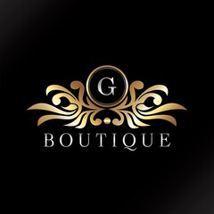 Letter G Logo Gold Luxury Boutique Badge Decorative Ornate Elegance Ornament Design