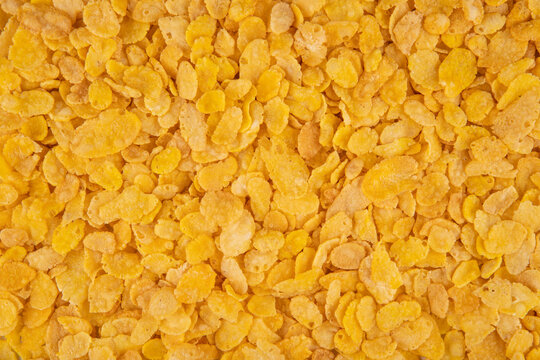 Corn flakes texture - top view and corn flakes closeup