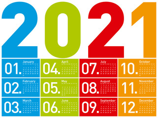 Colorful Calendar for Year 2021, in vector format.