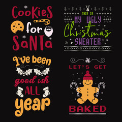 Funny Christmas calligraphy quotes set. Colorful typography designs for xmas decoration, cards, t shirts, mug, other prints with words and holiday elements. Stock vector lettering bundle