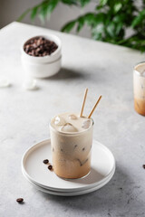 Cold coffee with ice and cream