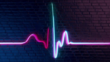 Neon heartbeat on a dark brick wall. 
Neon pulse sign with an alpha matte.
4K ProRes high-quality animation.