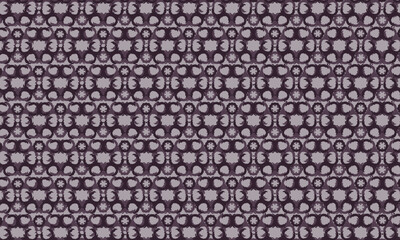 geometric pattern of floral elements in purple tones.