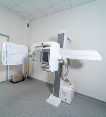 X-ray installation in hospital office. Modern roentgen. Selective focus. Closeup.